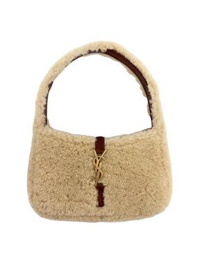 Saint Laurent Paris le 5 7 Mini Hobo Fleece Handbag Shearling Suede Leather
